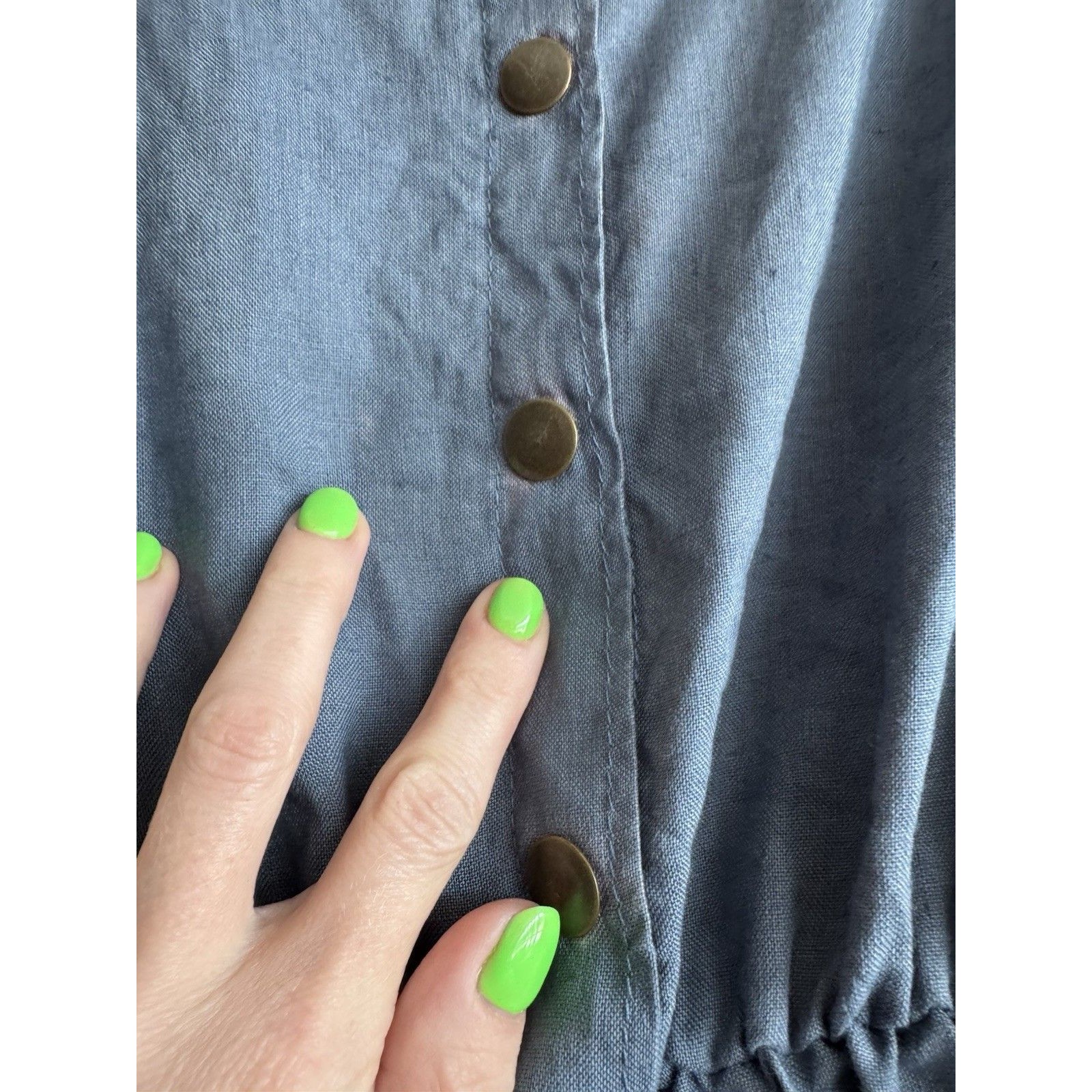 Conscious Clothing Blue Chambray A-Line Button-Front Cap Sleeve Dress S — image 5 of 6